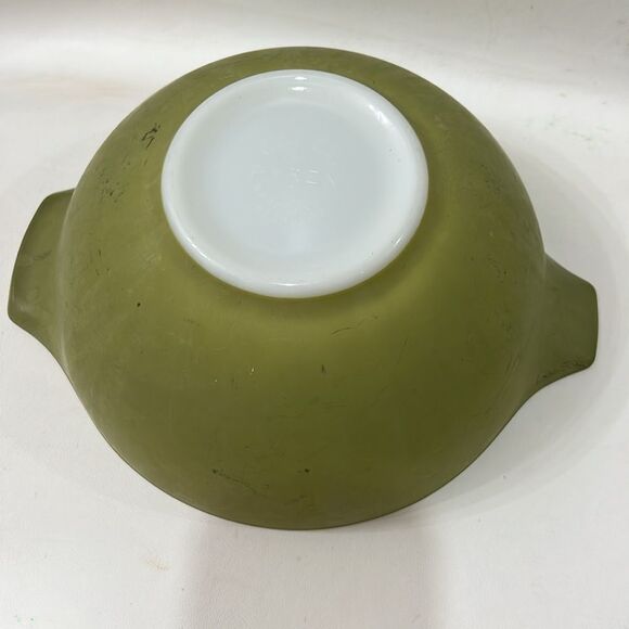Pyrex Verde Advocada Green White Cinderella Mixing Bowl Set 3 Nesting Ovenware - Picture 14 of 17